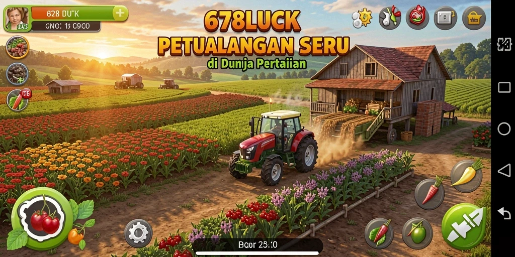 Screenshot gameplay 678LUCK menampilkan kebun yang subur dengan berbagai tanaman.