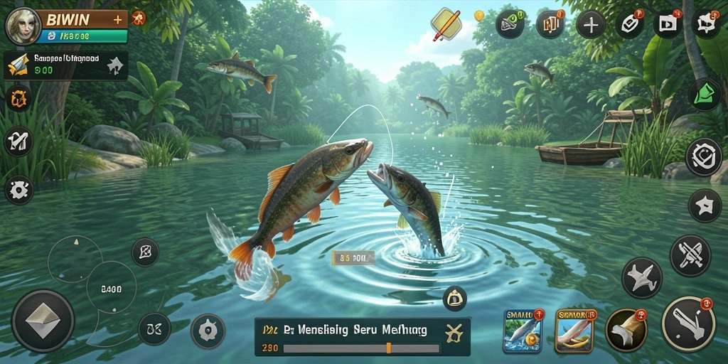 Tampilan gameplay seru dari BIWIN dengan pengalaman memancing yang mendebarkan.