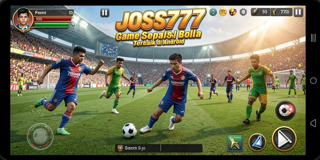 Tampilan gameplay JOSS777 dengan aksi sepak bola yang mendebarkan.