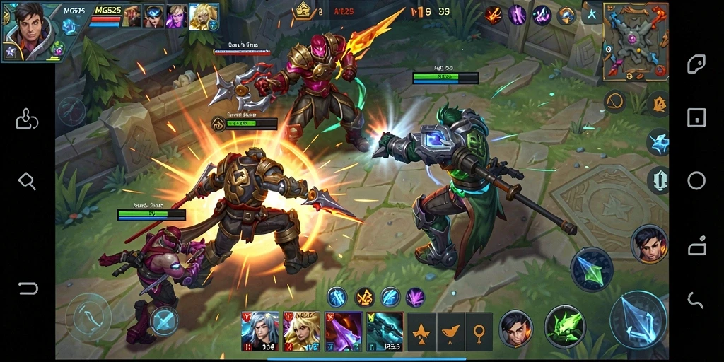 Screenshot gameplay MG525 yang menampilkan aksi pertarungan tim.