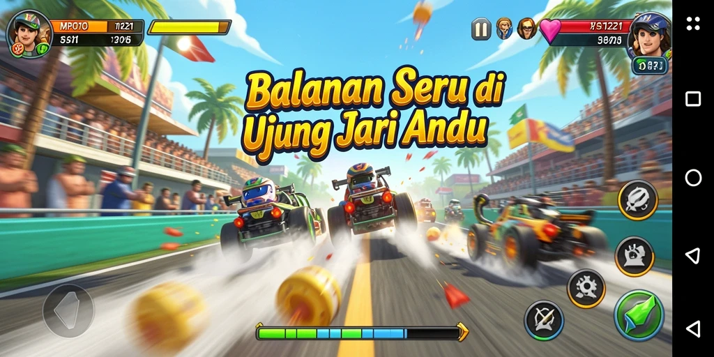 Tampilan gameplay seru MPO1221 dengan balapan intens.