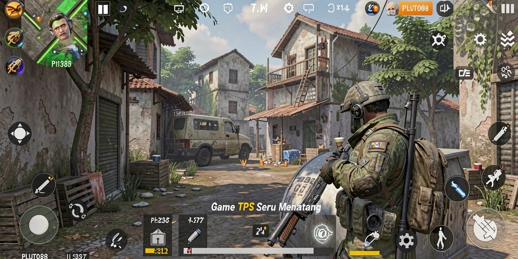 Screenshot utama menunjukkan aksi mendebarkan dalam gameplay TPS.