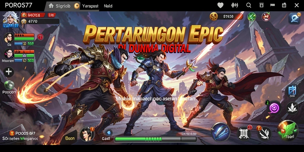 Tampilan seru gameplay pertarungan di POROS77 dengan karakter-karakter unik.