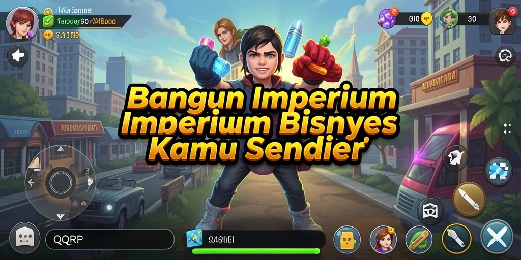 Tangkapan layar utama dari gameplay QQRP yang menampilkan strategi bisnis.