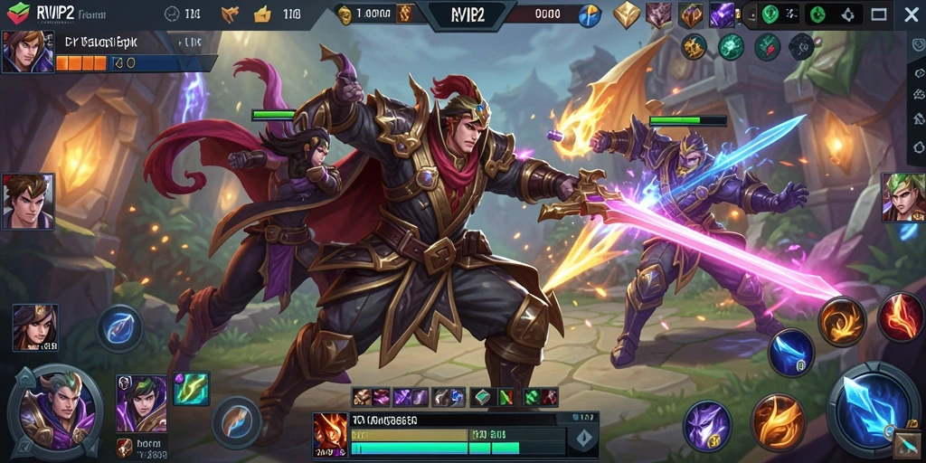 Screenshot gameplay RVIP2 yang menampilkan aksi seru di arena MOBA.