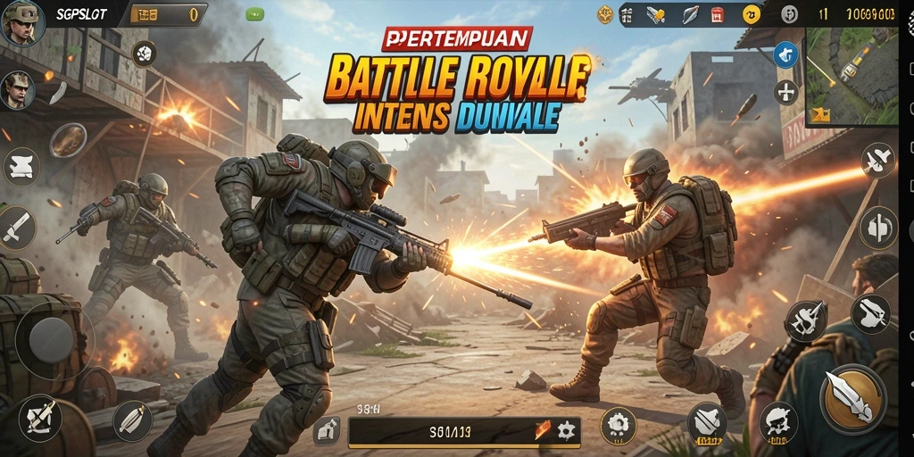 Screenshot gameplay SGPSLOT menunjukkan aksi Battle Royale yang mendebarkan.