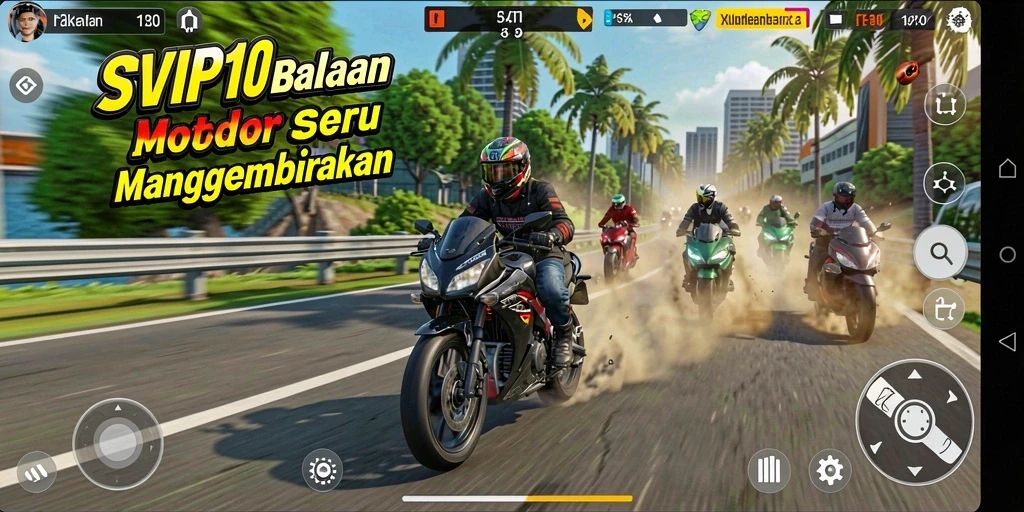 Tampilan gameplay seru di SVIP10 dengan balapan motor yang cepat.
